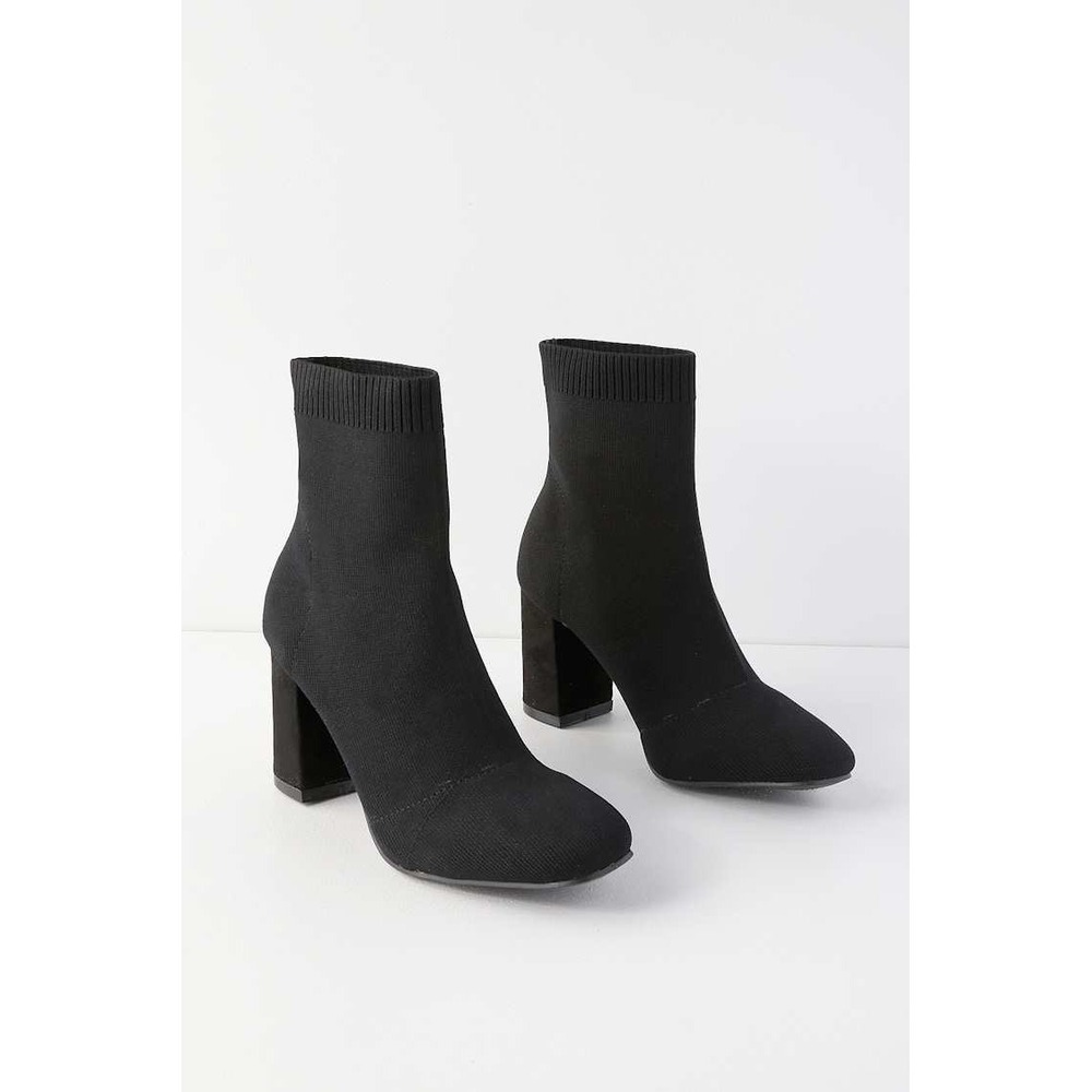 Mia Erika Black Knit Sock Bootie Block Heel Ankle Boots Size 8.5